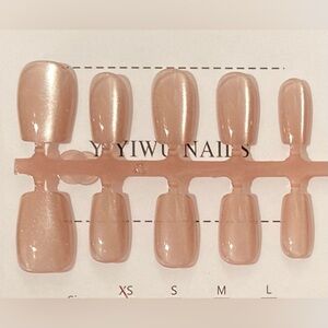 [XS] 10Pcs Wearable Reusable Press on Nails Short Ladder Natural Beige Cat-Eye